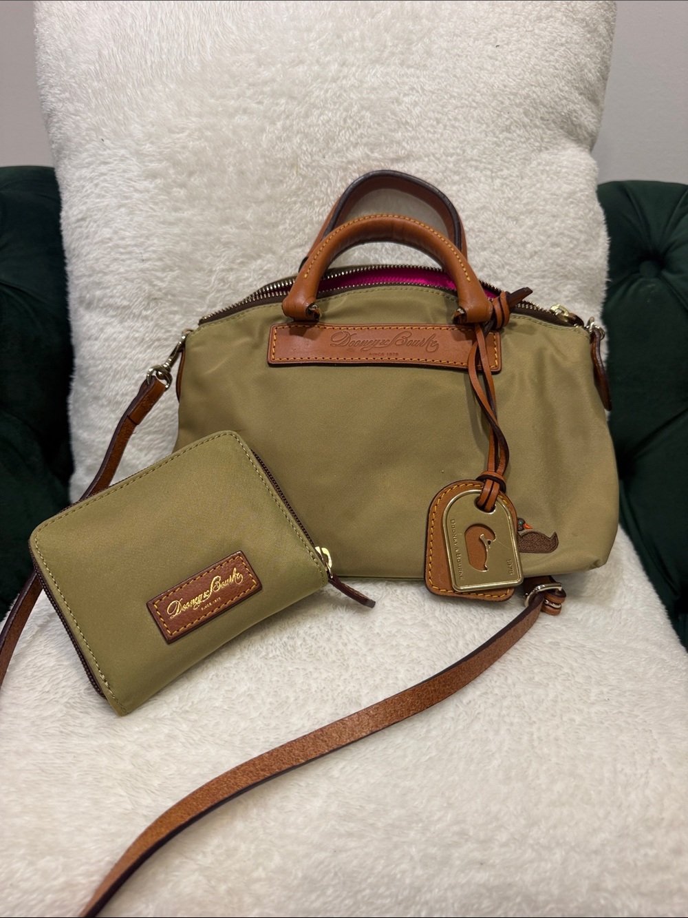 Dooney & Bourke Olive Canvas Crossbody with Brown Leather Trim